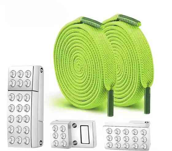 Шнурки еластичні без зав'язок з магнітною застібкою зі стразами Салатовий Смела