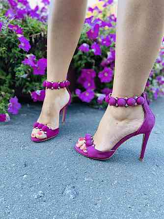 Seastar Босоніжки жіночі малинові SEASTAR літні еко-замша на підборах / Модні босоніжки р. 35-3 Коломыя