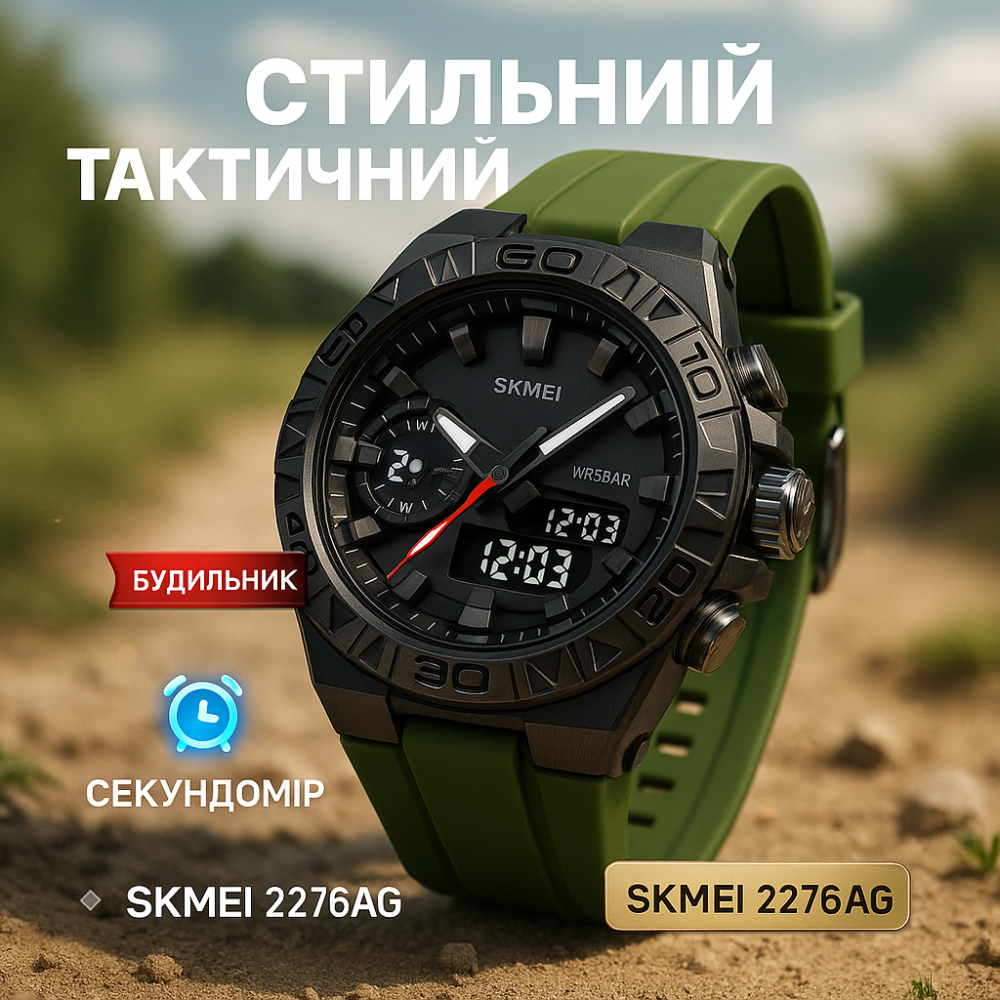 Годинник наручний електронний тактичний SKMEI 2276AG, Водонепроникний годинник для риболовлі KL-87 Львів - фото 2