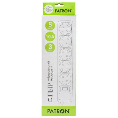 Сетевой фильтр питания Patron 3m (SP-1053W), 5 розеток White (EXT-PN-SP-1053W) Винница - изображение 2