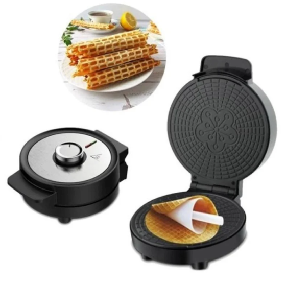Електрична вафельниця R.565, 1000 Вт, антипригарне покриття, конус для трубочок, кругла вафля Одеса