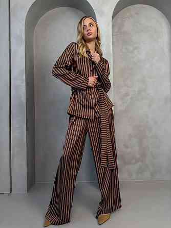 Женский стильный свободного кроя костюм из шелка сатина Шоколад 2 Одесса