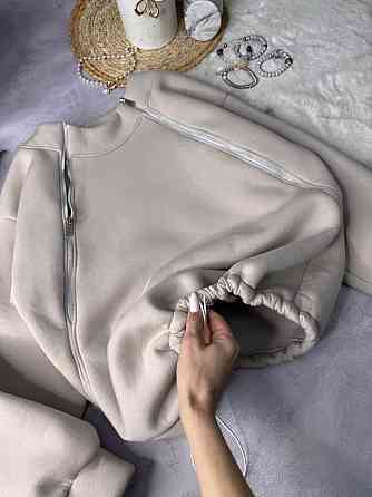 Жіноча стильна тепла об'ємна худі турецька треніт на флісі Бежевий Одеса