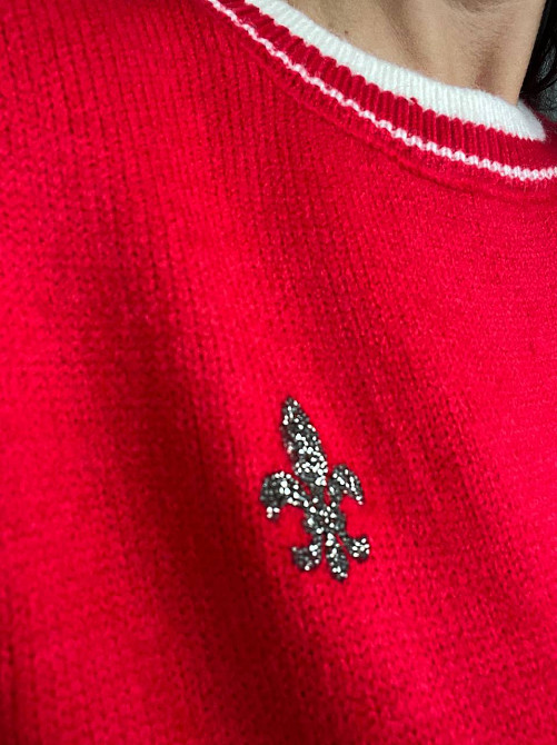 Светр жіночий A-N 6101 широкий оверсайз прикраса вензель попереду з камінням, червоний, one size Київ - фото 8