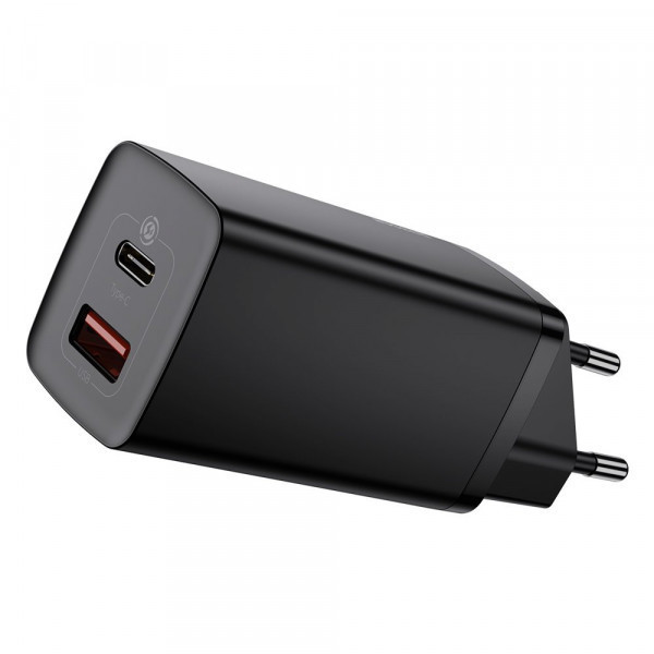 Зарядний пристрій 2xUSB 65W GaN (USB-C+USB-A) Чорний Baseus (CCGAN2L-B01) Київ - фото 1