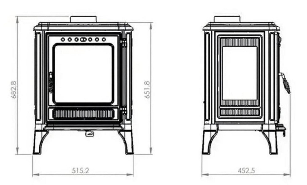 Піч-камін чавунна Hosseven 8005C 7 кВт панорамна три скла буржуйка з боковим склом верхній або задній димохід Тернопіль - фото 2