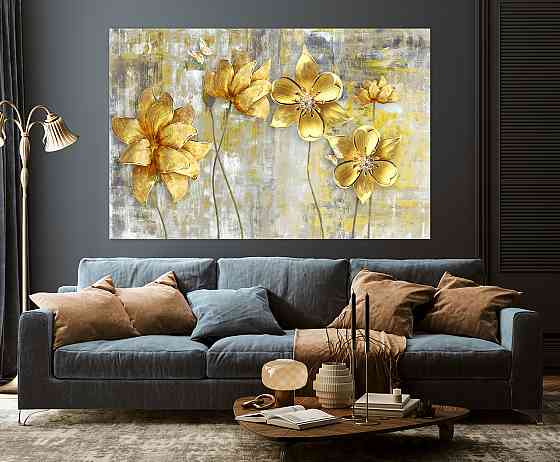 Картина холст в гостиную / спальню  Золоті квіти   MLP_35 60x100 см Киев