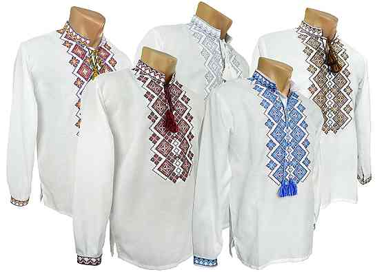 Чоловіча сорочка-вишиванка оранжево-червоних відтінків на довгий рукав Київ