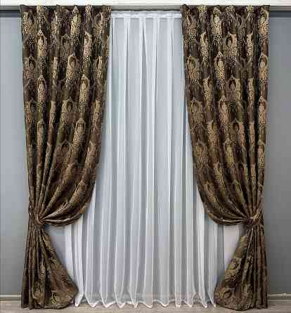 Комплект готових штор VR-Textil Парча № 1772ш Коричневий з карамельним 155х290 см 2 шт (33-0739) Київ