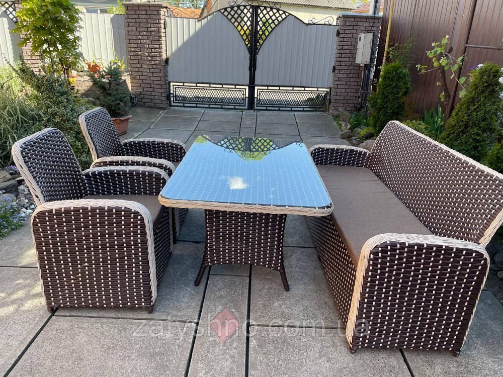 Ротангові меблі зі столом зі склом та подушками Київ - фото 1