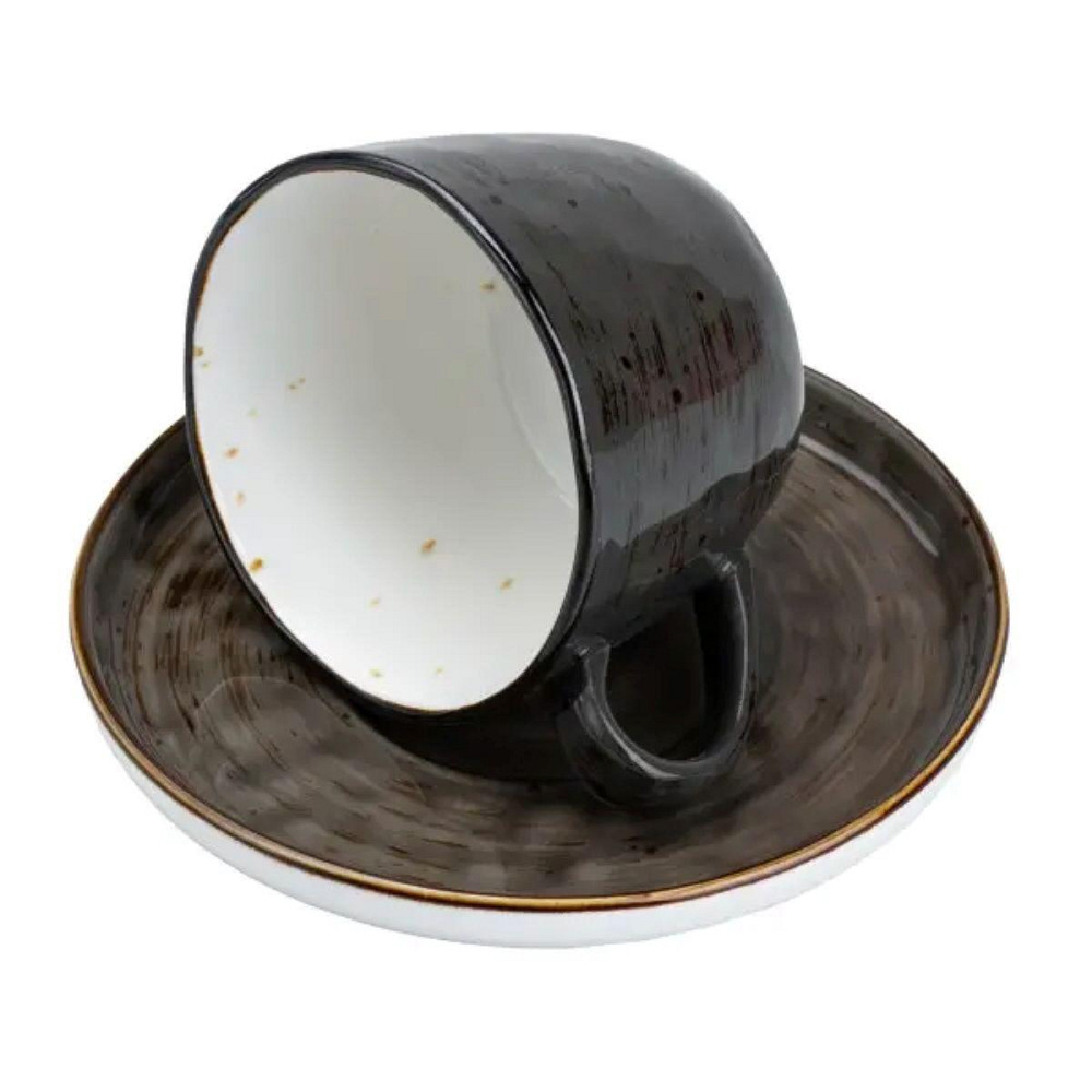 Чашка із блюдцем порцелянова 250 мл для чаю кави Чорна HP23396 Київ - фото 2