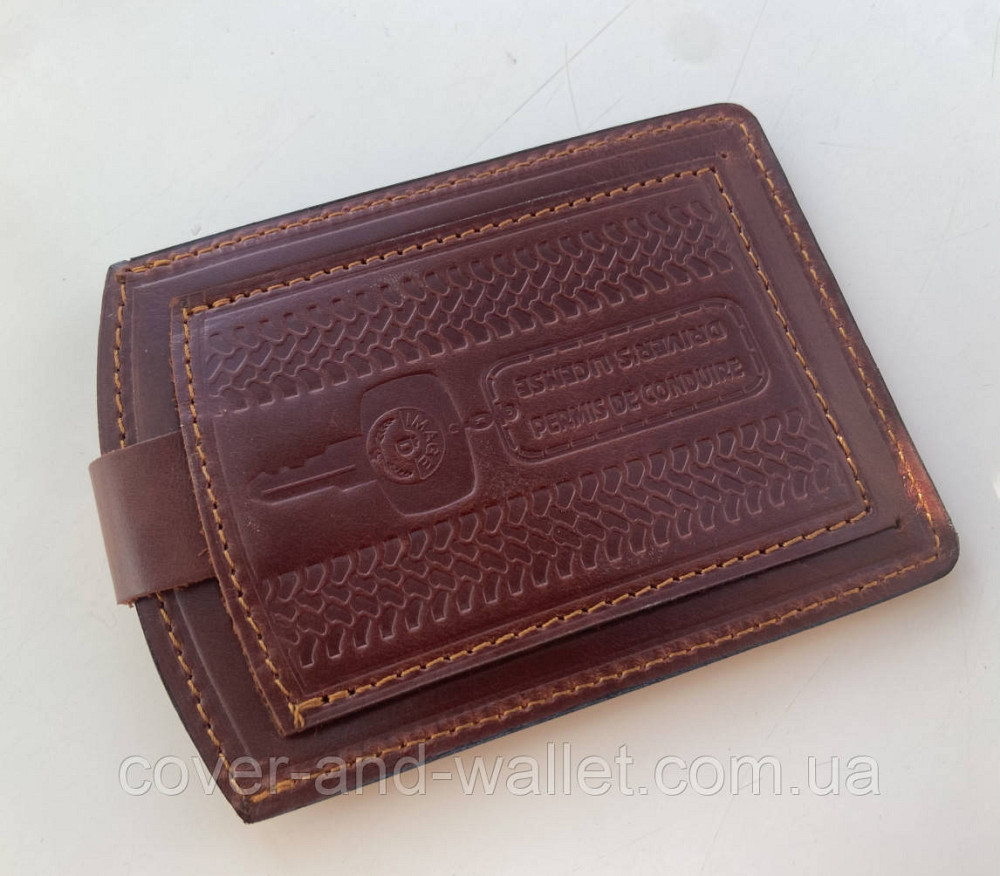 Бордова обкладинка документи водія на кнопці із натуральної шкіри Київ - фото 3