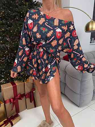 Жіноча стильна різдвяна піжама-трійка, з тканини: софт Синій, 46/48 Одеса