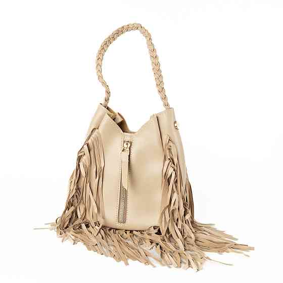 Сумка женская стильная с бахрамой из качественной искусственной кожи, Бежевый Каменец-Подольский