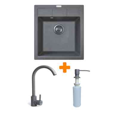 Мойка кухонная Adamant Brick сірий + змішувач та дозатор (4824296209704) Винница