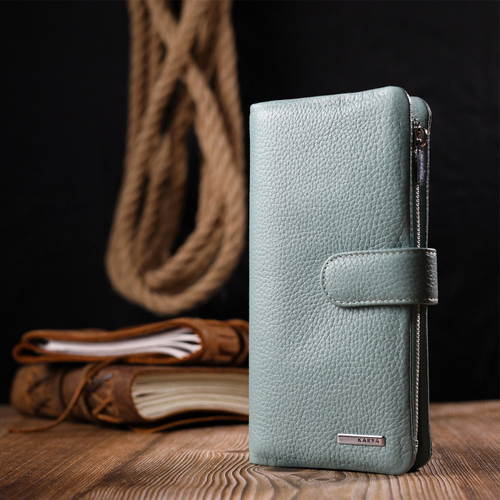 Интересное женское портмоне из натуральной кожи Серо-голубой (KARYA) Киев - изображение 3