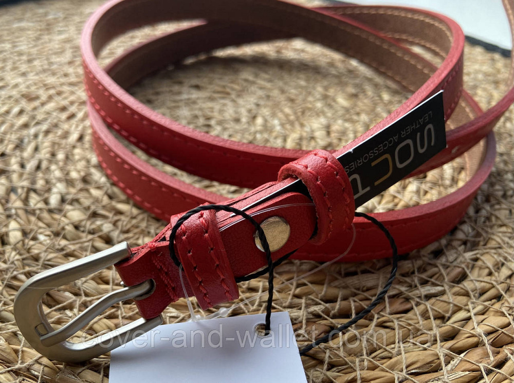 Тонкий кожаный женский ремень красного цвета 15мм Puos Киев - изображение 4