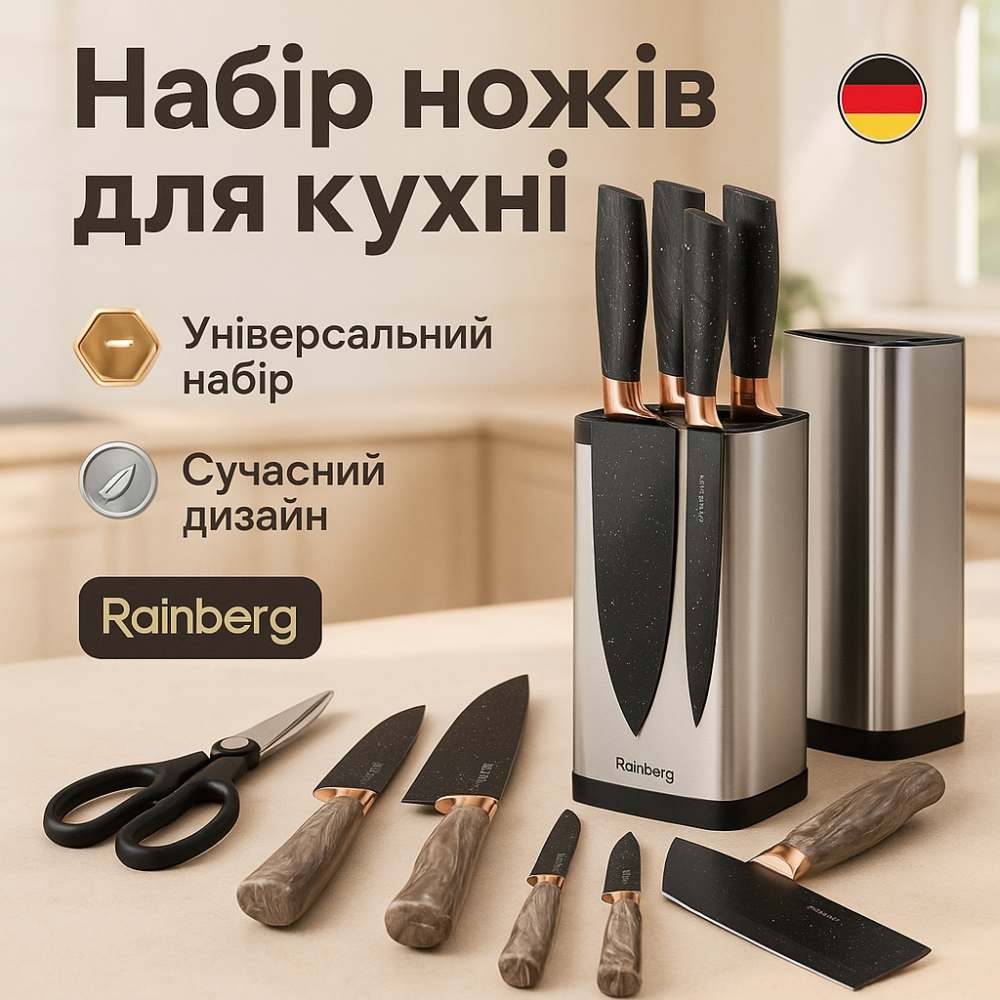 Набор ножей со стильным дизайном, Кухонные ножи для домашнего использования, Набор литых кухонных ножей IZ-22 Львов - изображение 9