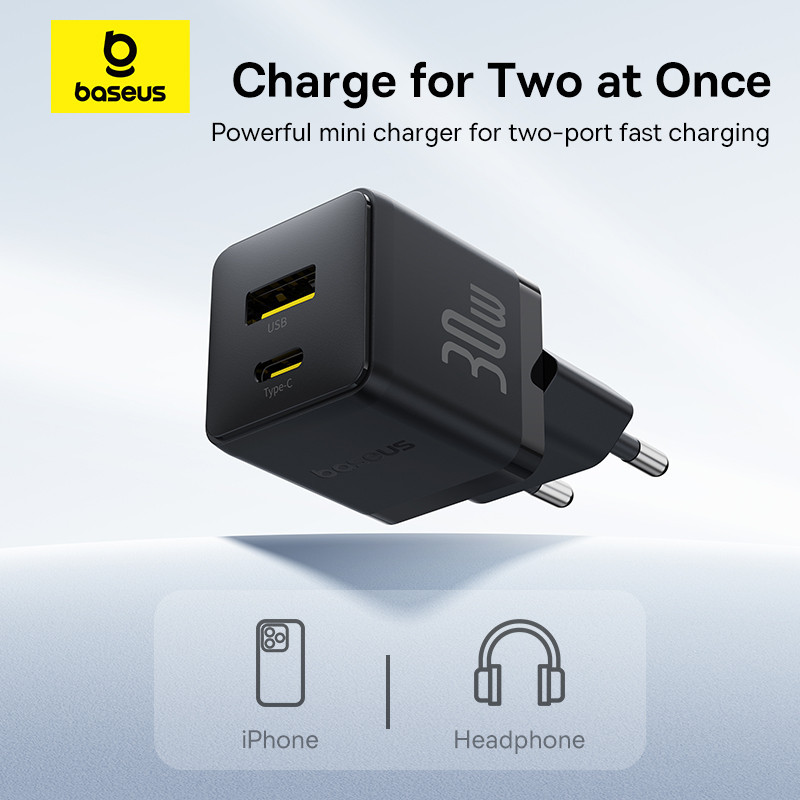 Мережевий зарядний пристрій Baseus Palm Fast Charger C+U 30W EU Cluster Black (with Baseus Mini White Cable Одеса - фото 8