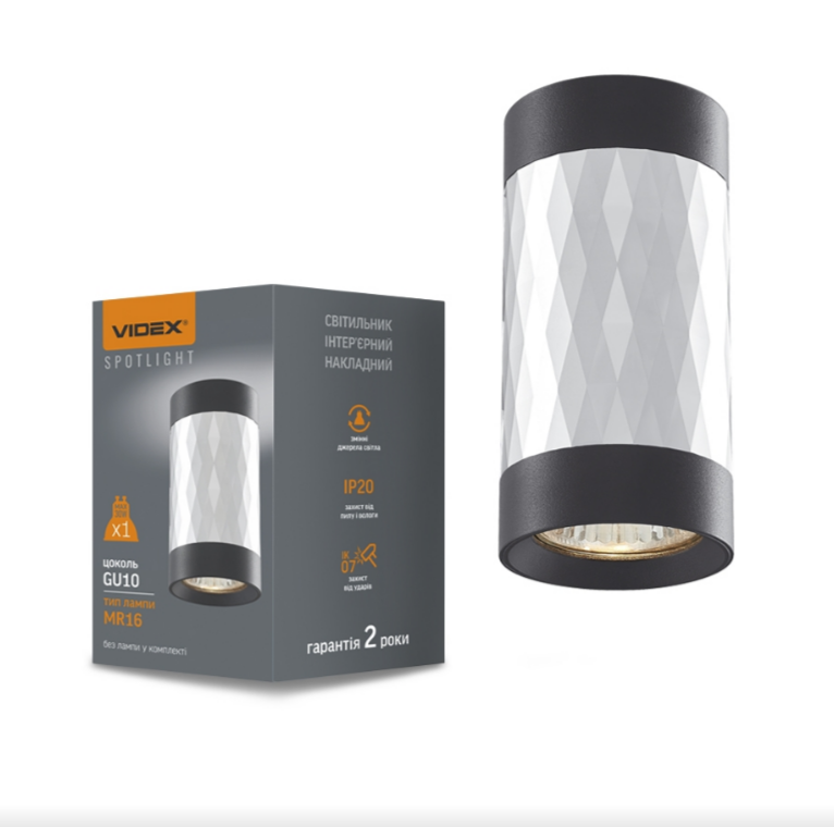 LED Світильник накладний під лампу GU10 чорний +срібляста призма VL-SPF03A-SPB Videx Житомир - изображение 1