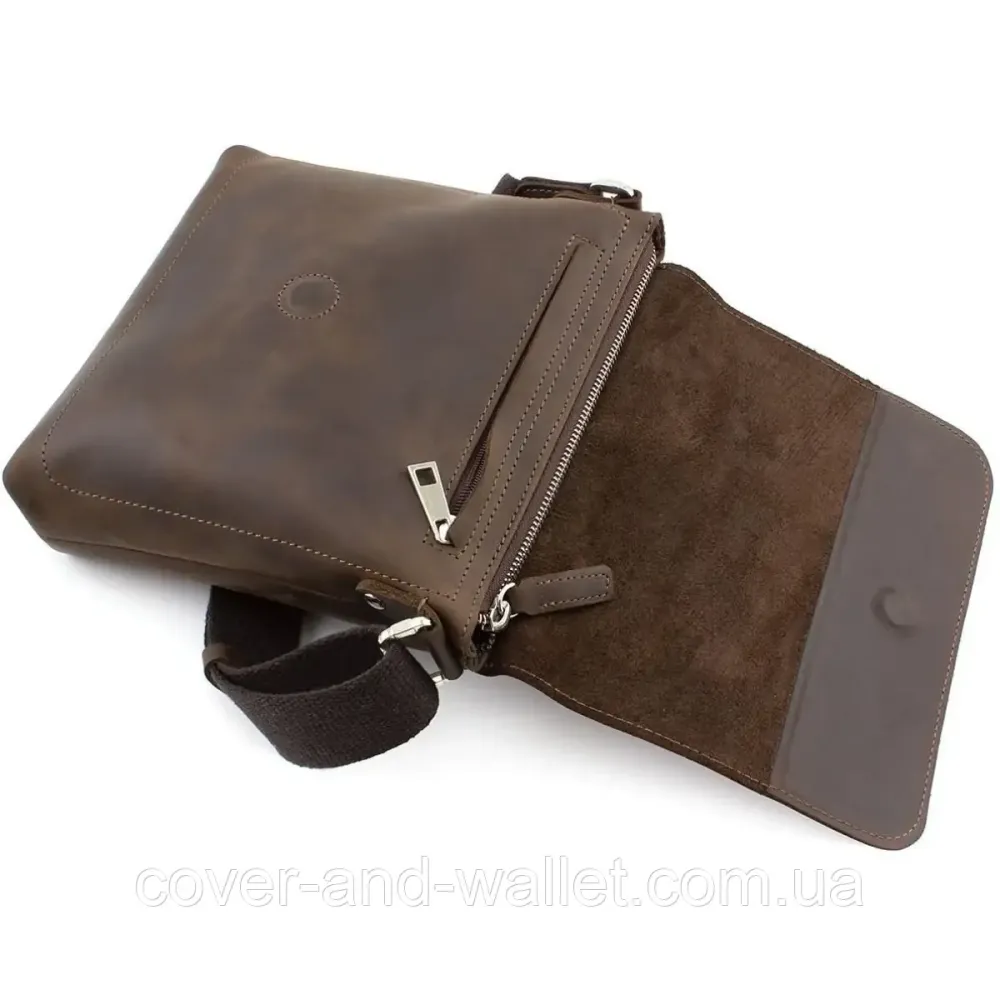 Коричневая наплечная сумка на магнитах из винтажной кожи Grande Pelle 754120 Киев - изображение 6