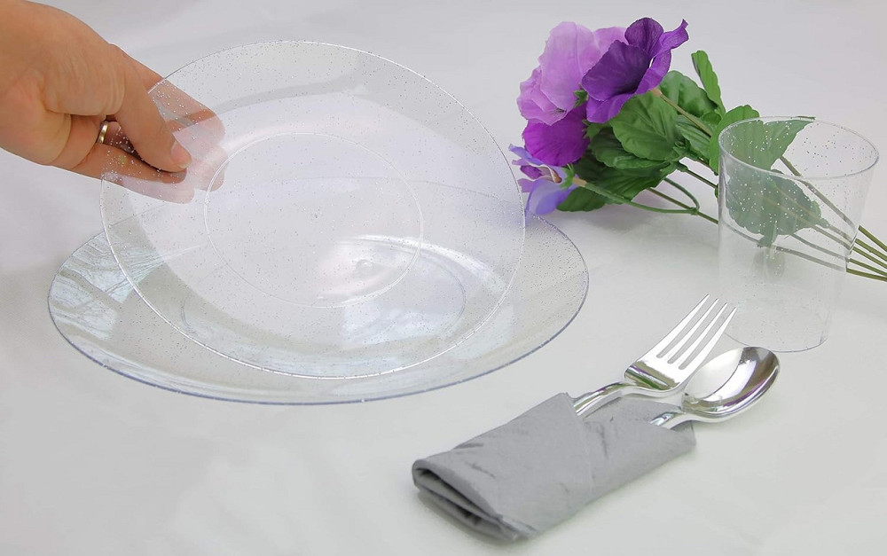 Набір тарілок пластикові 12 штук круглі,обідні 26 см і десертні 19 см, прозорі з блискітками Кам'янець-Подільський - фото 8