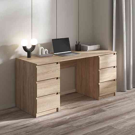 Комп’ютерний стіл VAYS R-2 Дуб Сонома, письмовий з 2 тумбами, 6 шухляд без ручок, ЛДСП 160×60×75 см – для дому, офісу, навчання Львів