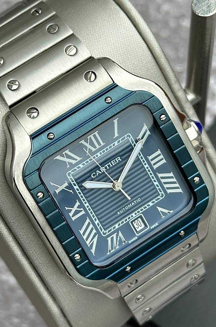 Швейцарський годинник Cartier Santos Silver-Blue Classic. Київ - фото 5