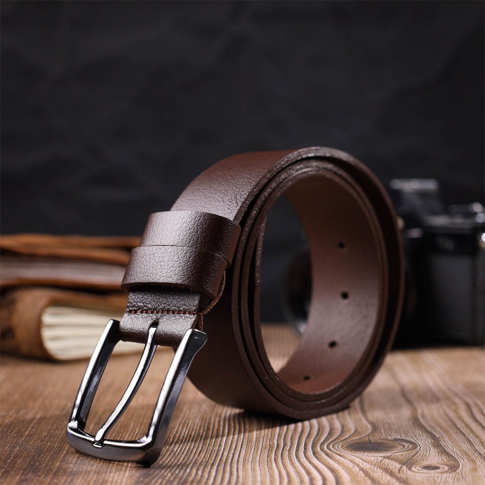 Універсальний чоловічий ремінь з механічною пряжкою з натуральної шкіри BOND 22071 Коричневий Київ - фото 7