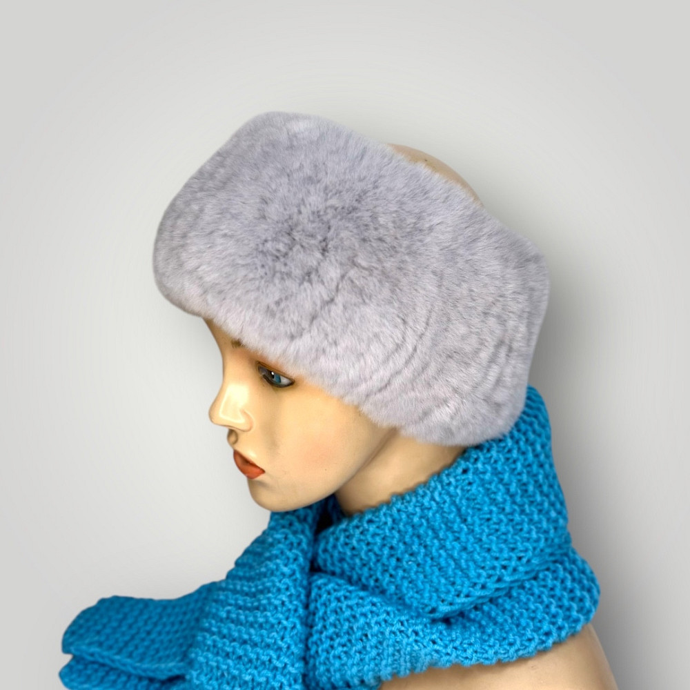 Меховая повязка на голову женская из кролика Rex Серый Харьков - изображение 3