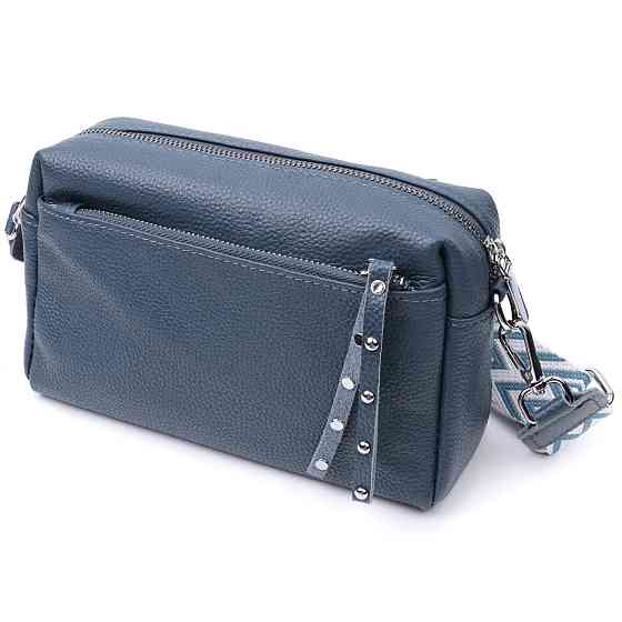 Жіноча шкіряна сумка зі стильним бігунком Синя (Vintage) Київ