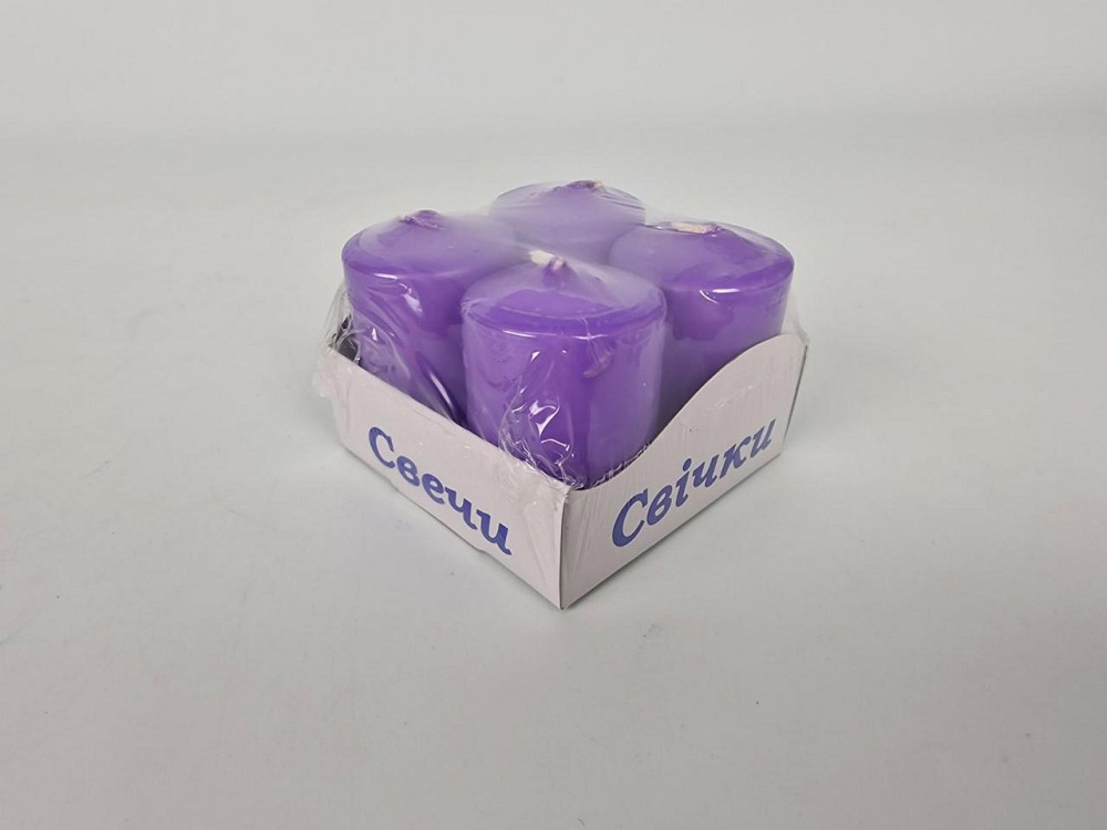 Цветная Цилиндр парафиновая свеча (40/60) ФИОЛЕТОВАЯ крашеная  внутри белая (4 шт) Харьков - изображение 1