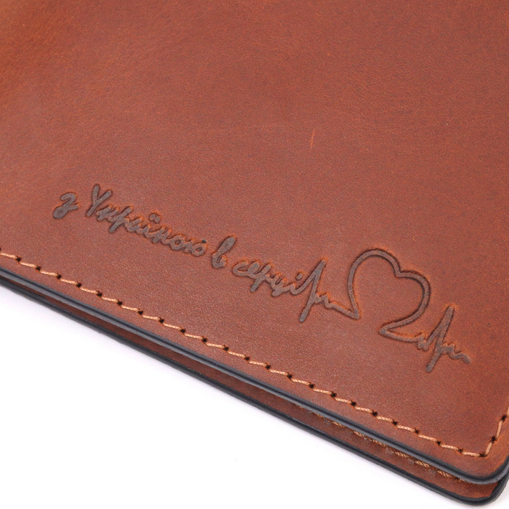 Мужской кожаный кошелек в два сложения Сердце Светло-коричневый (GRANDE PELLE) Киев - изображение 1