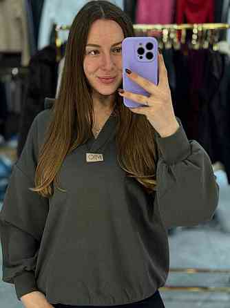 Женское теплое худи с вырезом коттоновый трикотаж на меху Хаки, 42/44 Одесса