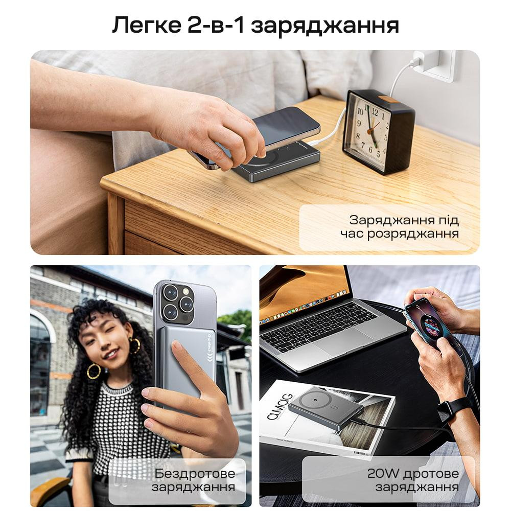 Повербанк 10000mAh Choetech B739 Black QC3.0 PD3.0 бездротова магнітна зарядка (43-00151) Київ - фото 5