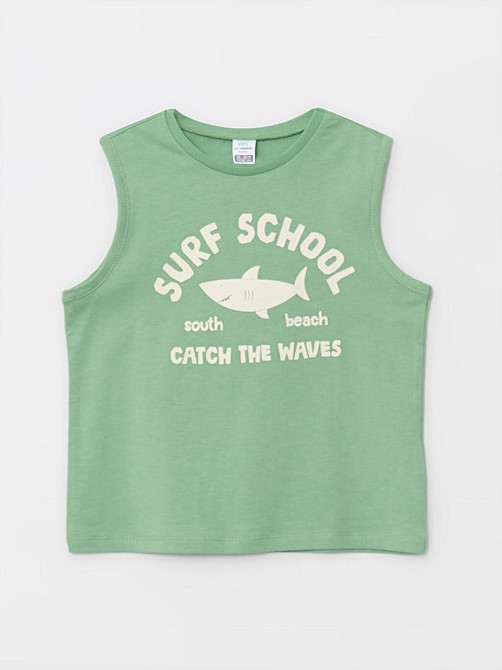Дитяча Літня Майка з Принтом Акули (Surf School) для Хлопчика LC Waikiki Зелена 9-12 міс (74-80см) Київ - фото 4
