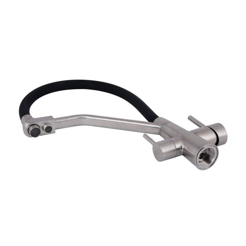 Смеситель для кухни Lidz Aria 020F3 с гибким изливом, с подключением для питьевой воды Nickel/Black Харьков - изображение 7