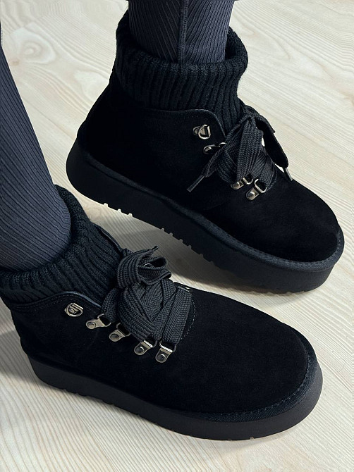 Уггі жіночі Hengji 007-1 замшеві шнурівка зі шкарпеткою чорні, 36, 23 см Київ - фото 11