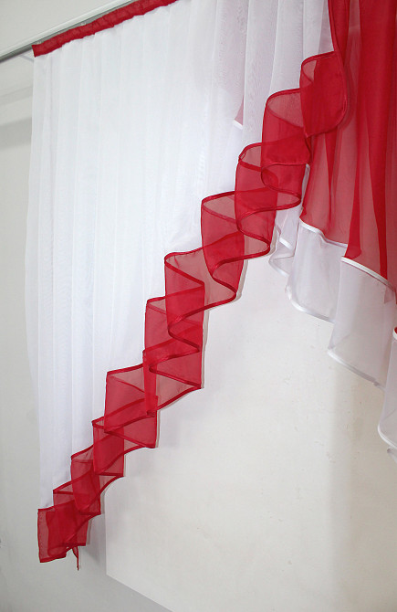 Кухонная занавеска VR-Textil № 023к красный с белым 150х150 см (50-092) Киев - изображение 3