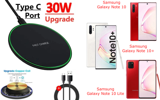 Бездротовий зарядний пристрій Copper до 30W для Samsung Galaxy Note 10, Galaxy Note 10+, USB-C, LED Київ