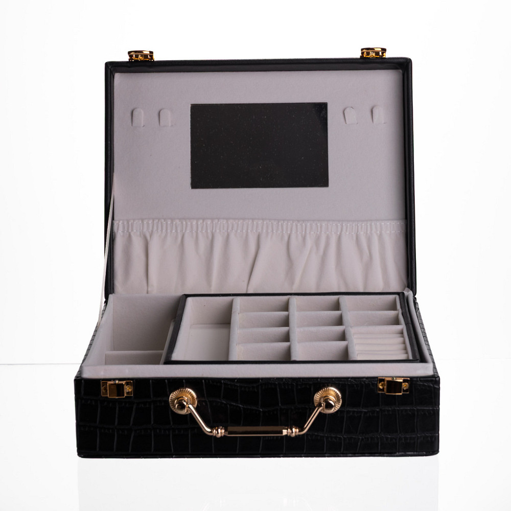 Скринька для прикрас з еко шкіри 19 відділень з дзеркалом 23.5×14×8 см Чорний HP-5-20B Коломия - фото 2