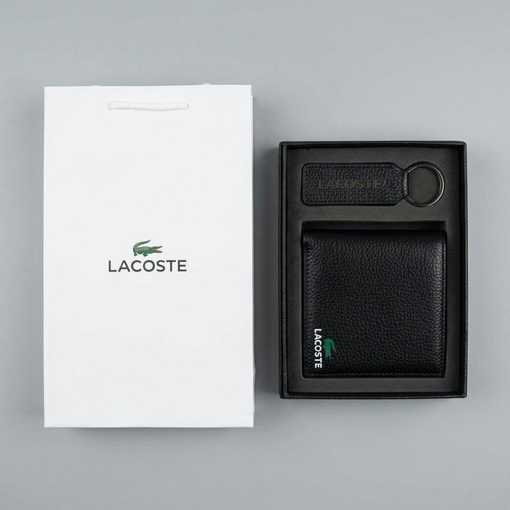 Мужской кожаный брендовый кошелек с брелоком Lacoste (1723-2) Киев - изображение 2
