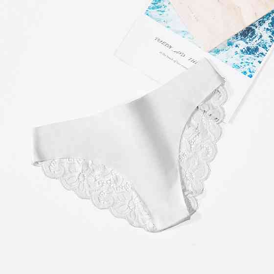 Женские бесшовные трусы с кружевом набор 3 штуки 42 черный белый голубой Киев
