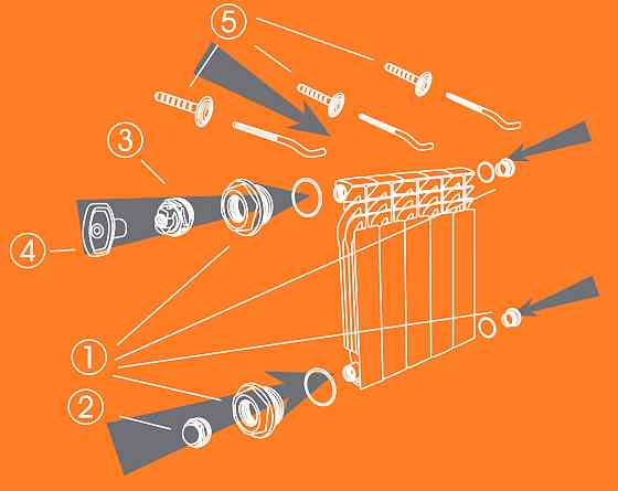 Комплект футорок секційного радіатора CRISTAL NR-2016 3/4″ з 3-кронштейнами (HT 416) Тернопіль