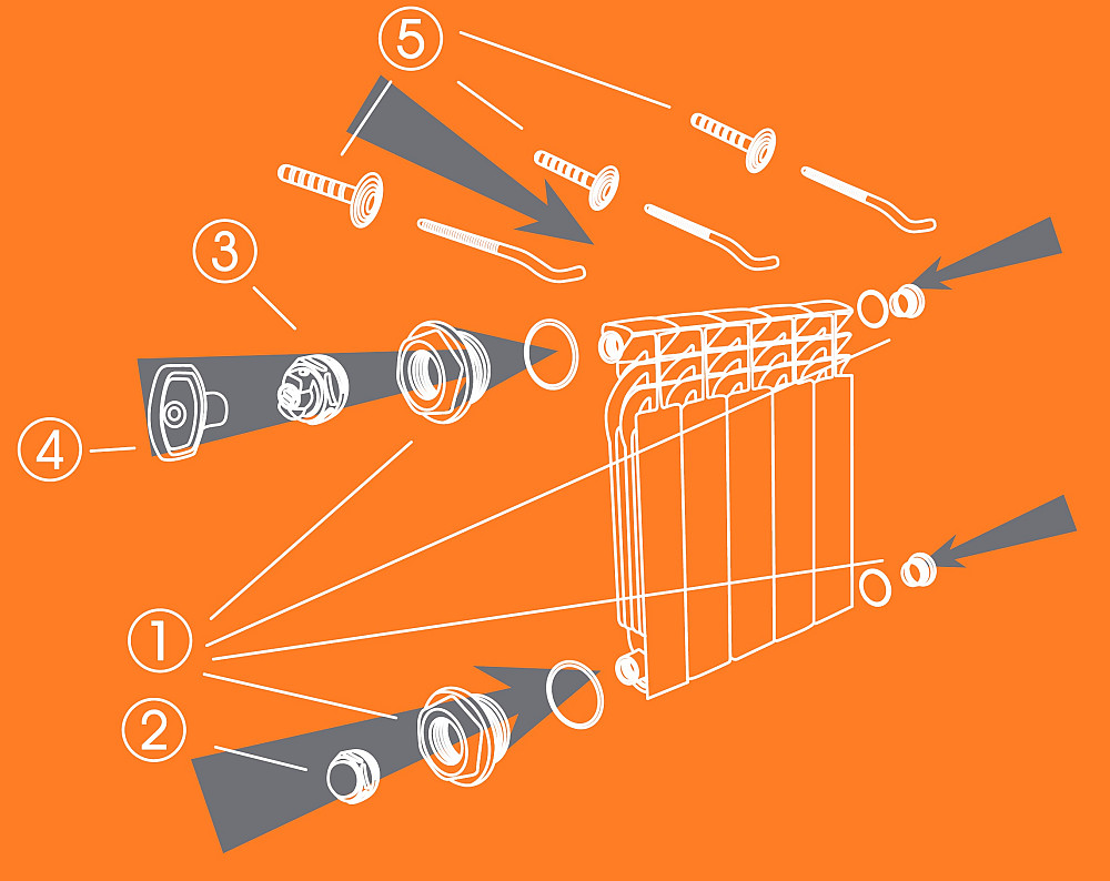 Комплект футорок секційного радіатора CRISTAL NR-2016 3/4″ з 3-кронштейнами (HT 416) Тернопіль - фото 3