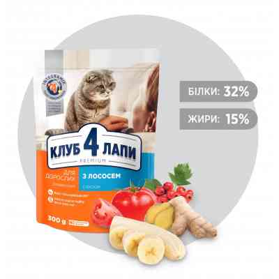 Сухой корм для кошек Club 4 Paws Премиум. С лососем 300 г (4820083909221) Винница