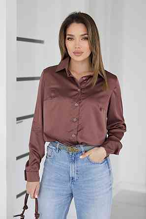 Жіноча шовкова сорочка класична "Milena" |  Норма та батал Шоколадний, 46-48 Київ