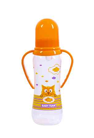 Пляшечка для годування з силіконовою соскою та ручками 0+ Baby team 250 мл Помаранчевий Кривий Ріг