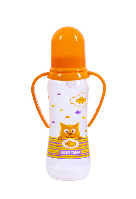 Пляшечка для годування з силіконовою соскою та ручками 0+ Baby team 250 мл Помаранчевий Кривий Ріг - фото 1
