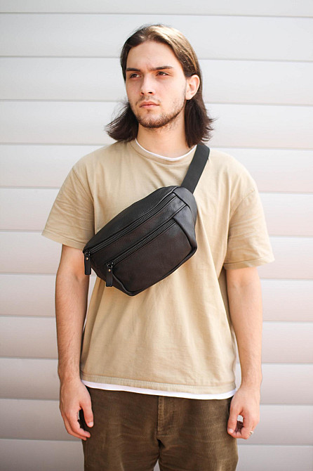 Сумка на пояс мужская из натуральной кожи флотарий SL004 (Черная) Сумы - изображение 1